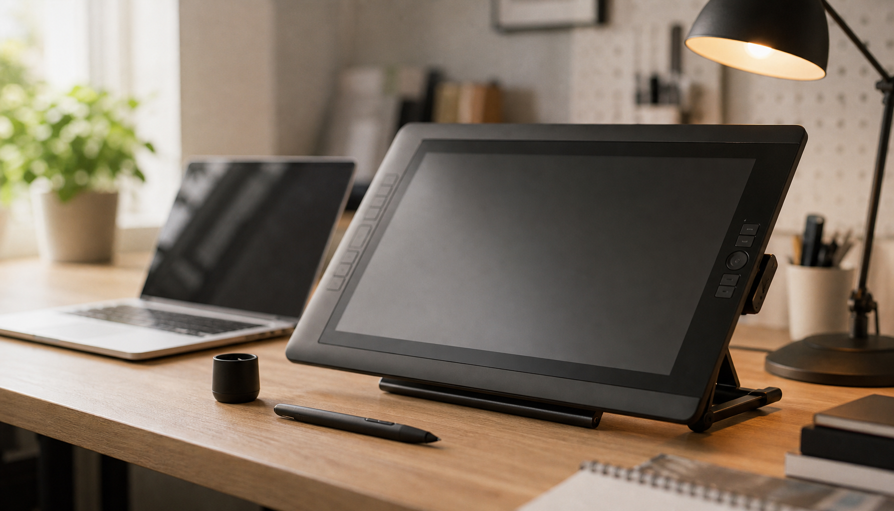 drawing tablet with stylus on a desk