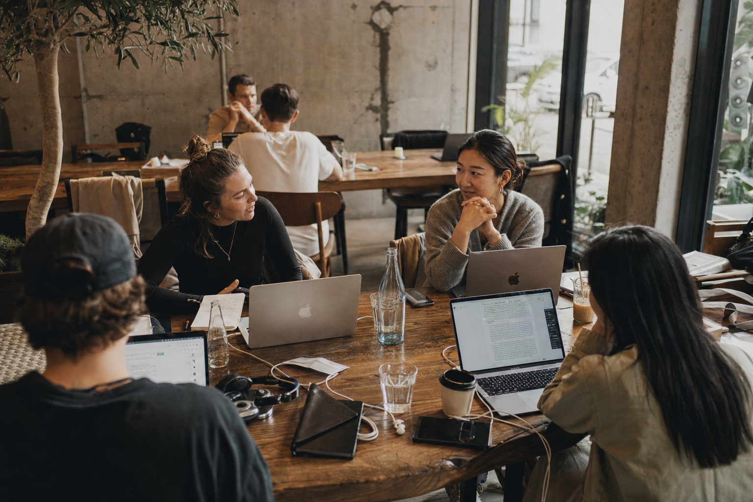 freelancers networking at a coworking space